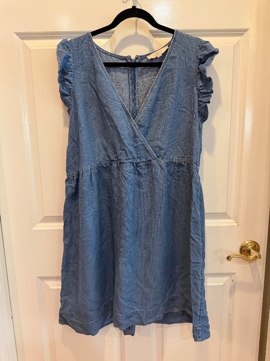 LOFT Dresses & Skirts - LOFT Denim, Summer, Short Dress with Ruffled Sleeves and V-Neck Collar - Size 14